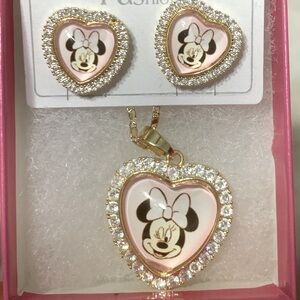 Gold plated Minnie Mouse Necklace and Earrings